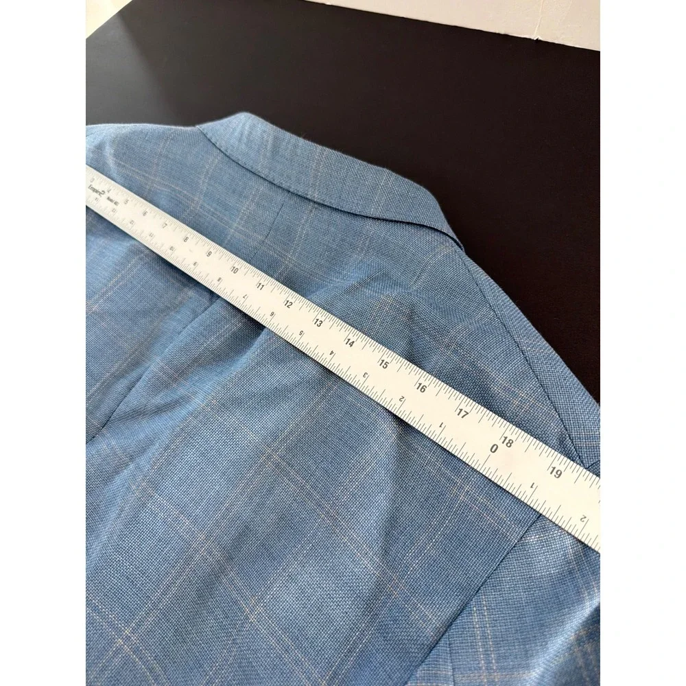 Ermenegildo Zegna Mens Blue Plaid Wool Silk Blazer Sport Coat Made in Italy 46L